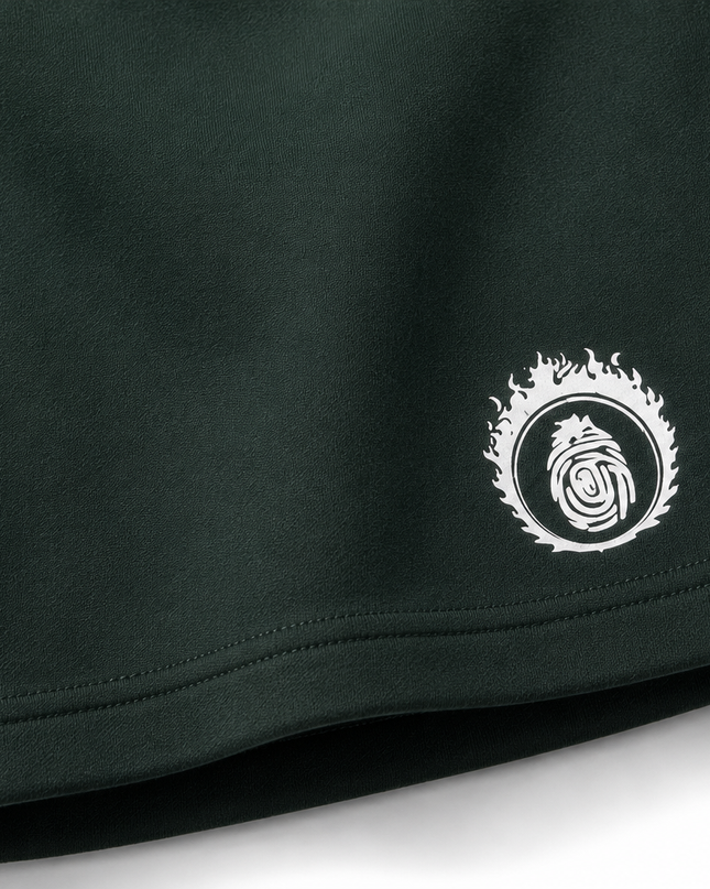 YORT Bayberry Green and reflective logo’d Supima Cotton shorts.