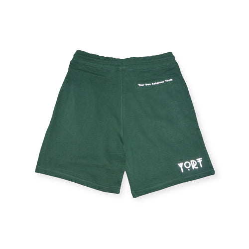 YORT Bayberry Green and reflective logo’d Supima Cotton shorts.