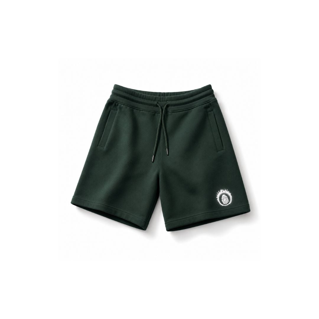 YORT Bayberry Green and reflective logo’d Supima Cotton shorts.