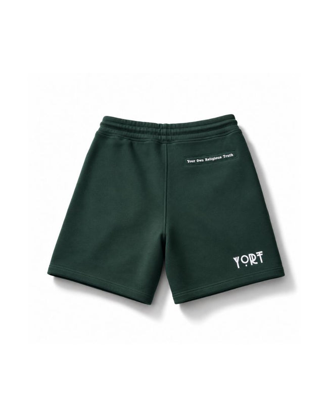 YORT Bayberry Green and reflective logo’d Supima Cotton shorts.