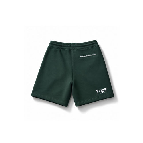 YORT Bayberry Green and reflective logo’d Supima Cotton shorts.
