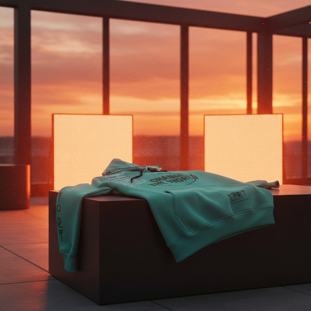 Teal hoodie vibrant lifestyle shot